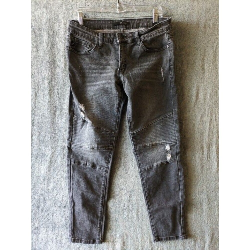 KanCan Jeans womens 11/29 Wynne Low Rise Skinny Black Wash Distressed Moto